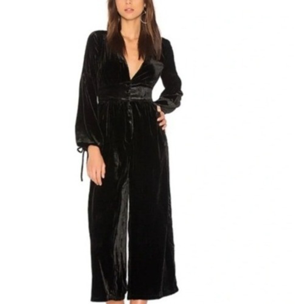 Free People True Lovin Velvet Wide Leg Jumpsuit Women Medium Black One Piece